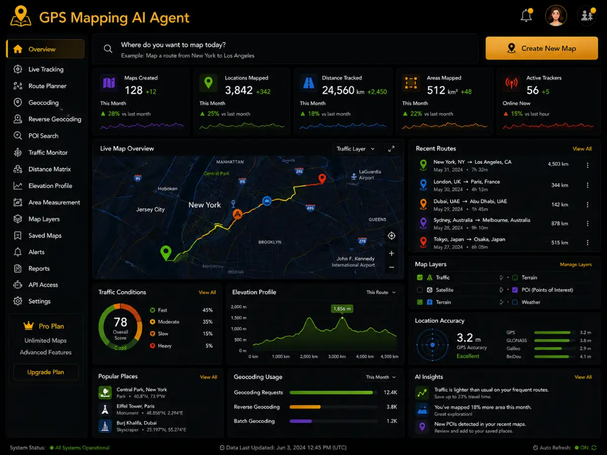 gpsmapping.app AI GPS mapping agent app — training dashboard preview